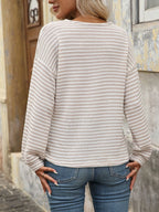 Sarah Express Women's Striped V-Neck Button Front Casual Top