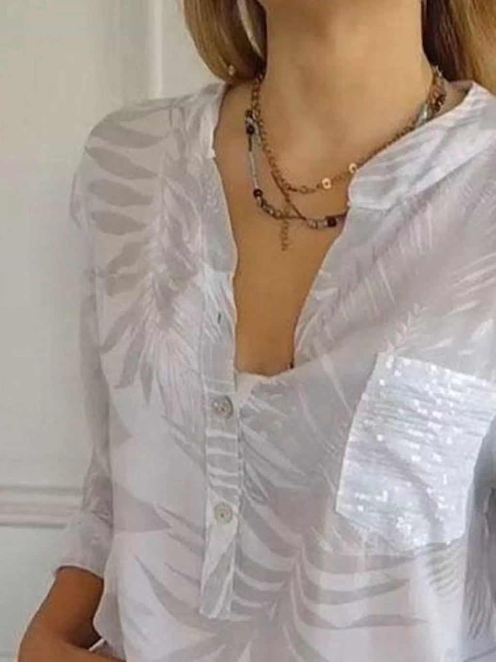 Sarah Express Women's Printed Button Detail Long Sleeve Blouse Plus Size