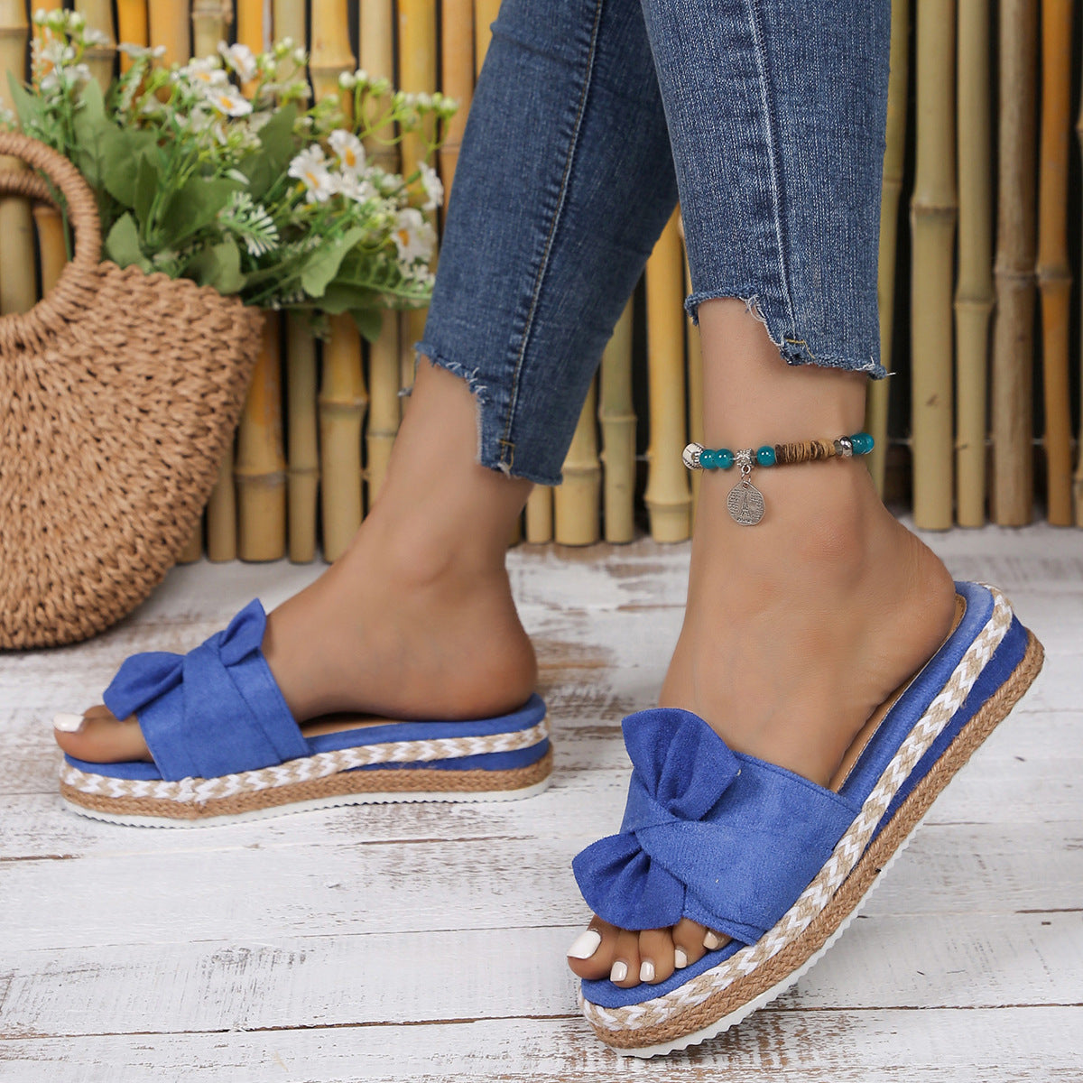 Sarah Express Jute Rope Slippers Blue