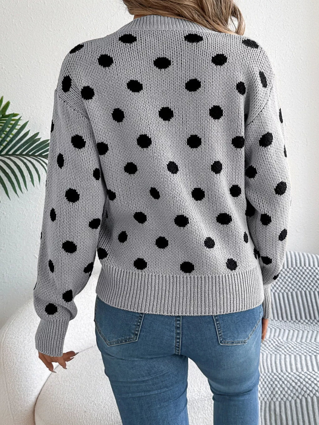 Sarah Express Women's Polka Dot Round Neck Sweater