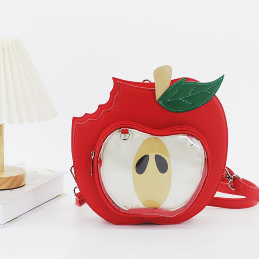 Sarah Express Apple-Themed PU Crossbody Bag for Women – Cute Mini Shoulder Bag for School & Daily Commute | Red & Green