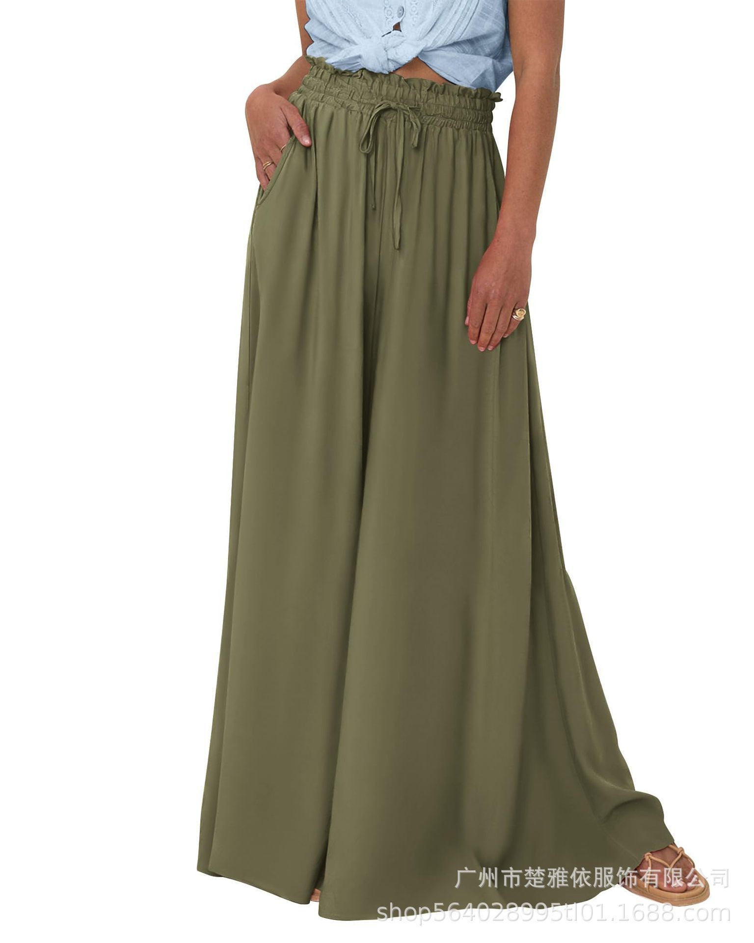 Women's High Waist Wide Leg Pants Casual Polyester Trousers