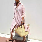 Women's Striped Shirt Dress Button Front Maxi with Belt