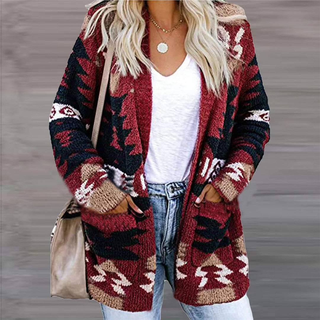 Women's Festive Printed Knit Cardigan Loose Fit Halloween Christmas Sweater