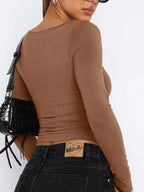 Sarah Express Women's Long Sleeve Sweetheart Neck Crop T-Shirt