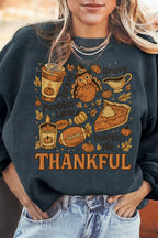 Sarah Express Women's Thankful Thanksgiving Graphic Long Sleeve Sweatshirt