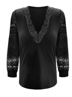 Sarah Express Women's Lace Detail V-Neck Long Sleeve Blouse