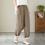 Women's High Waist Cropped Pants Loose Fit Cotton Linen - Casual Plus Size Ankle Length