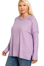 Sarah Express Women’s Plus Size Melange Hacci Tee with Exposed Seam Hi-Low Hem
