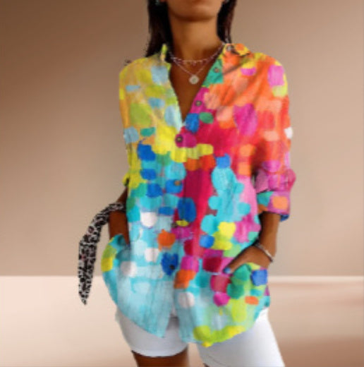 Women's Floral Print Long Sleeve Button-Up Shirt Casual Spring Summer Fall Top