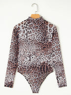 Sarah Express Women's Leopard Print Long Sleeve Mock Neck Bodysuit