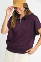 Full Size Half-Zip Short Sleeve Top Plus Size
