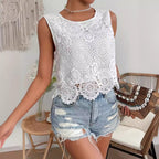 Women's Sleeveless Lace Camisole Top White Layering Tank