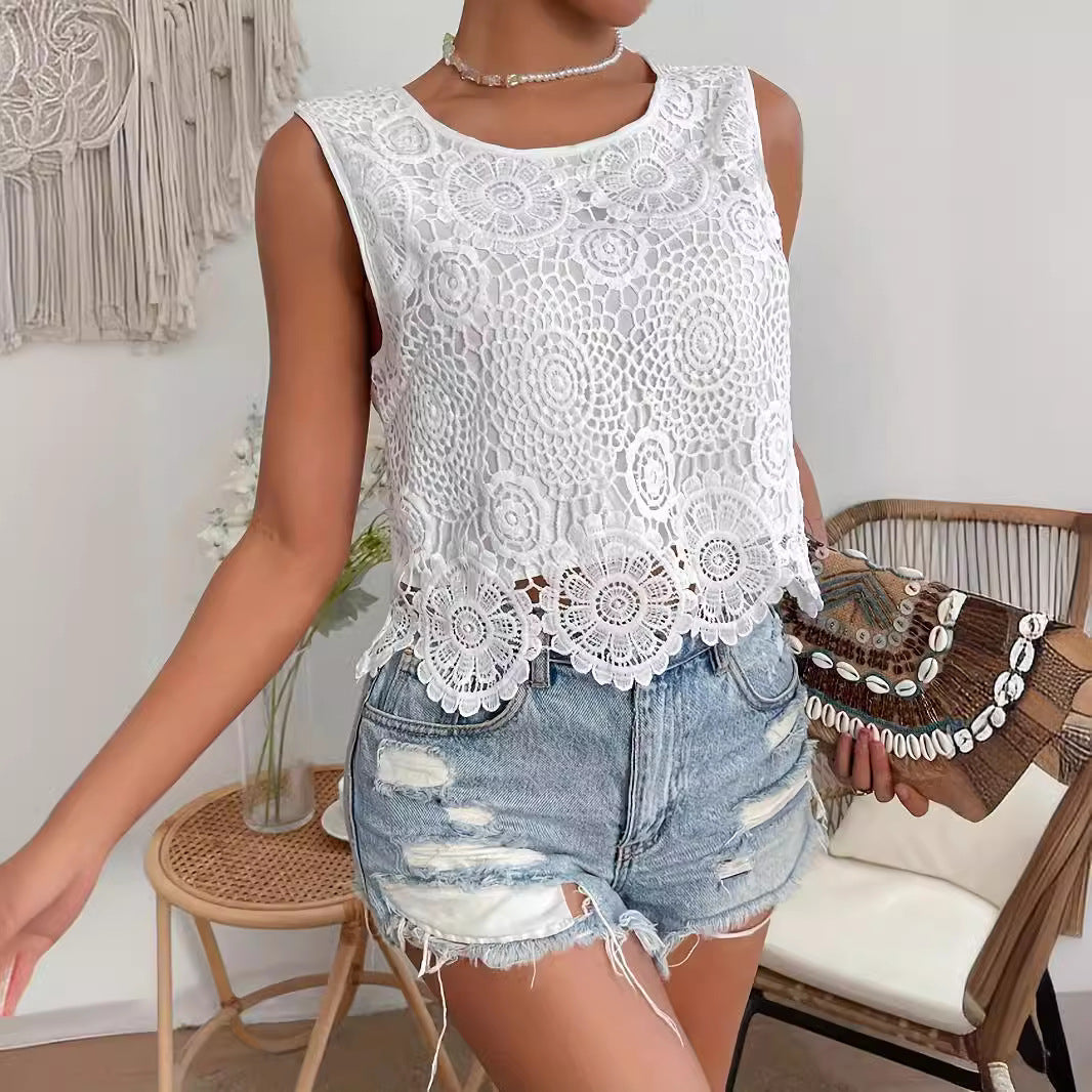 Women's Sleeveless Lace Camisole Top White Layering Tank
