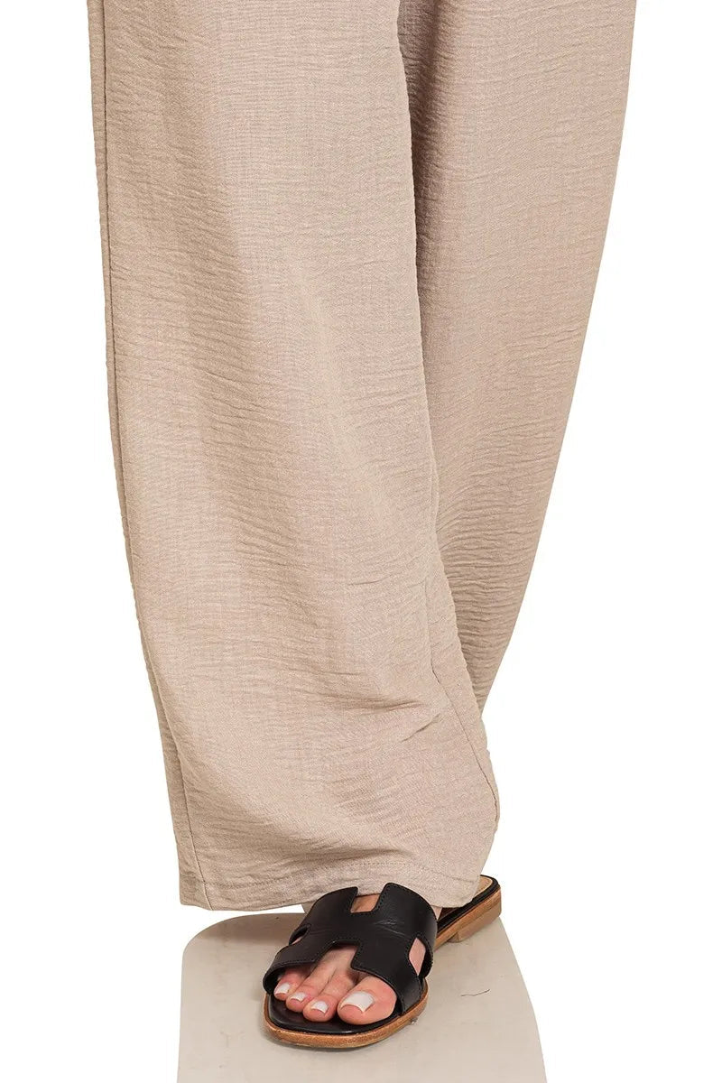 Sarah Express Women’s Woven Crepe Wide Leg Pants with Elastic Waist