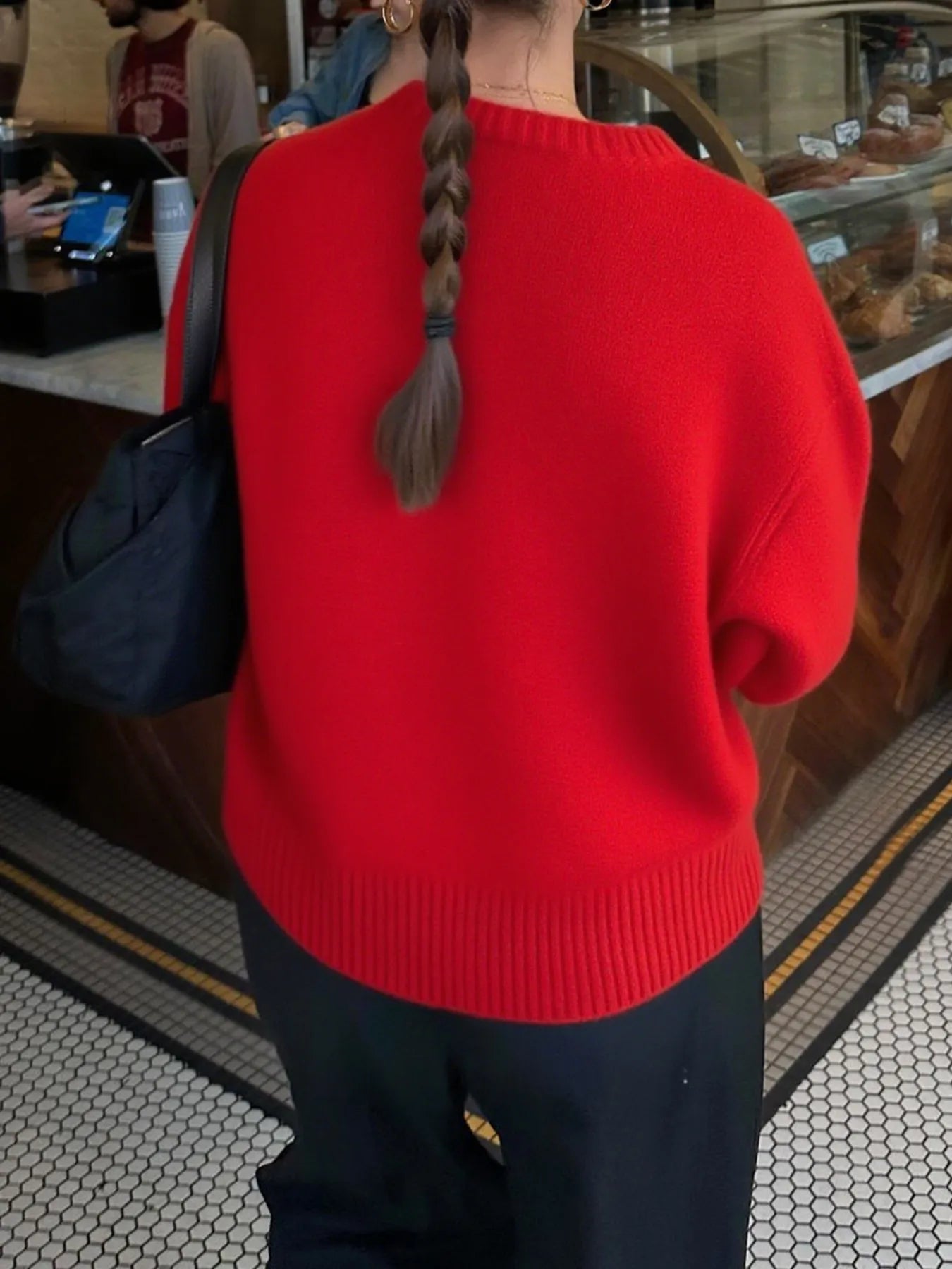 Sarah Express Women's Ribbed Crewneck Drop Shoulder Sweater - Oversized Fit