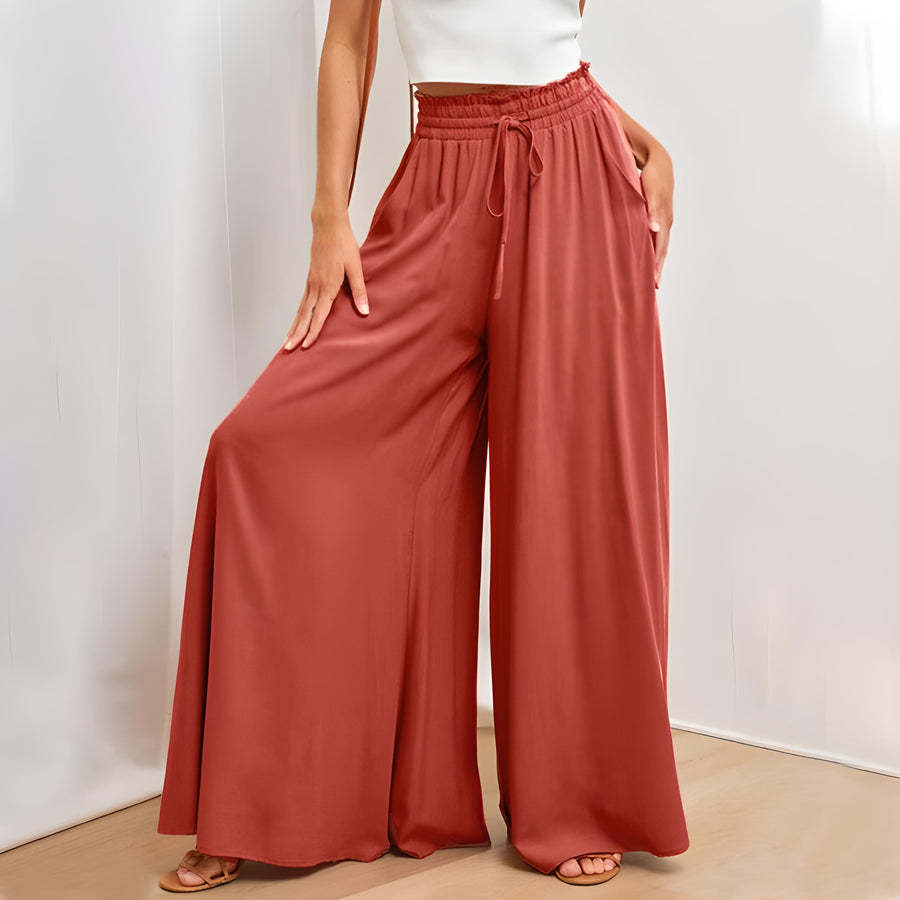 High Waist Wide Leg Dress Pants Elastic Waistband Full Length Trousers