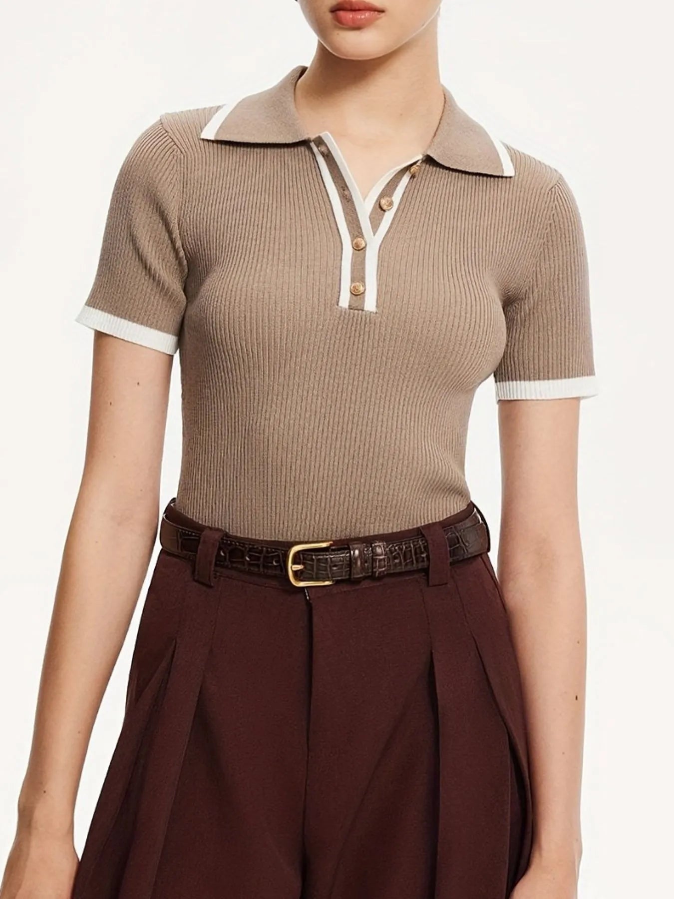 Sarah Express Women's Contrast Trim Button Detail Polo