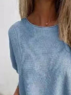 Sarah Express Women's Round Neck Long Sleeve Knit Top with Lace Trim Plus Size