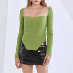 Women's Off-Shoulder Pullover Sweater - Long Sleeve Knit Top