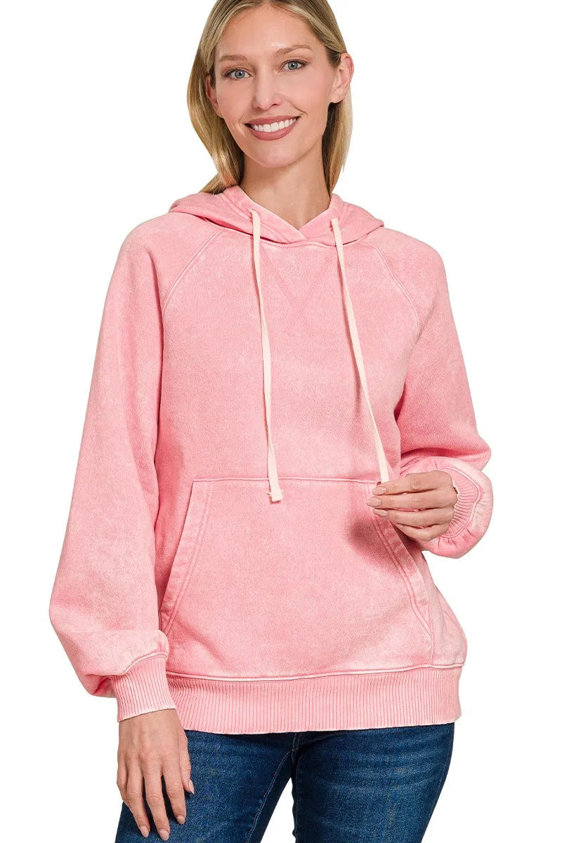 Sarah Express Women’s Acid Wash Fleece Hoodie with Kangaroo Pocket