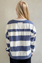 Sarah Express Women's Pima Cotton Striped Long Sleeve T-Shirt - Exposed Seam Detail