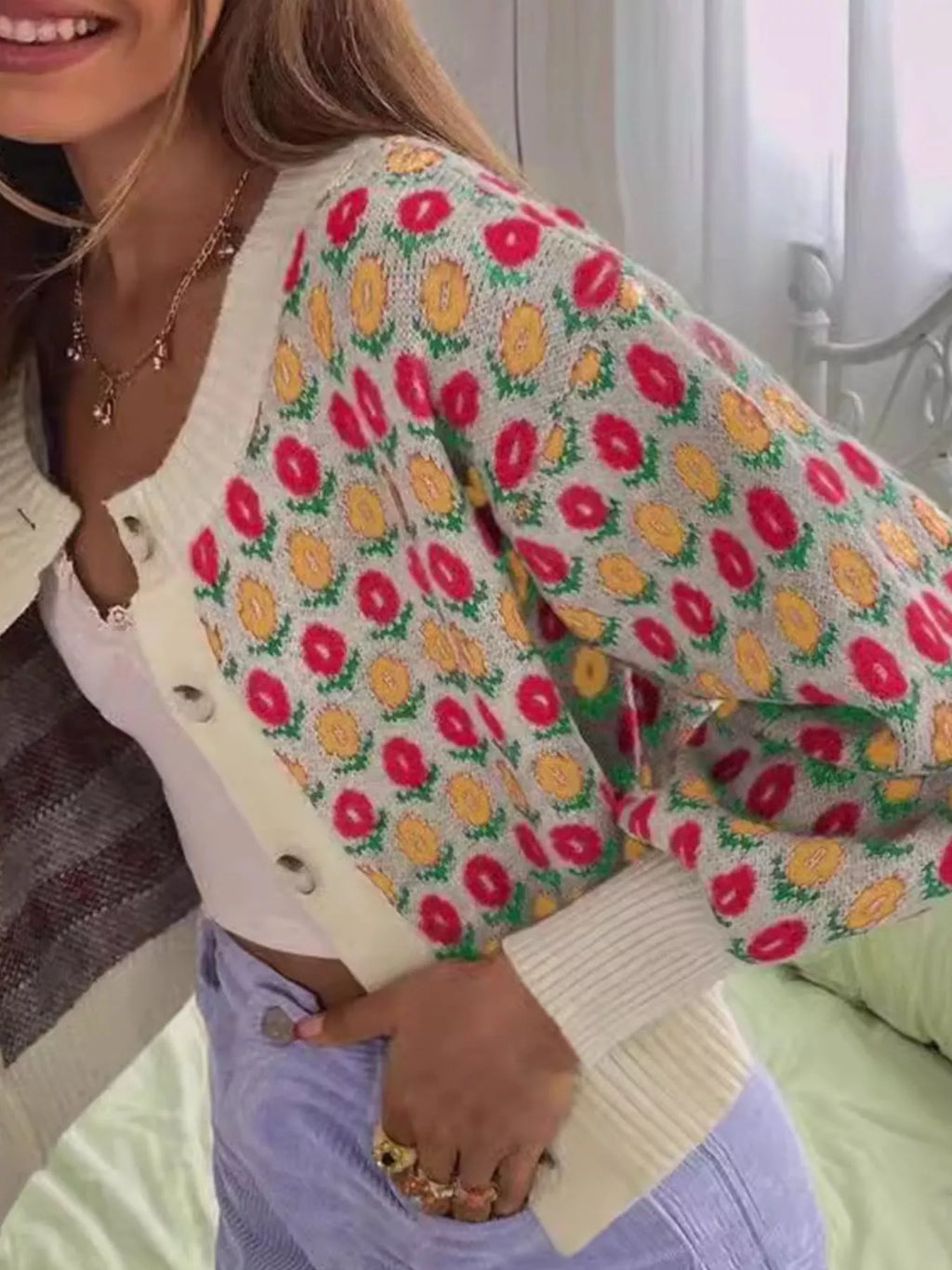 Sarah Express Women's Floral Button Up Long Sleeve Cardigan