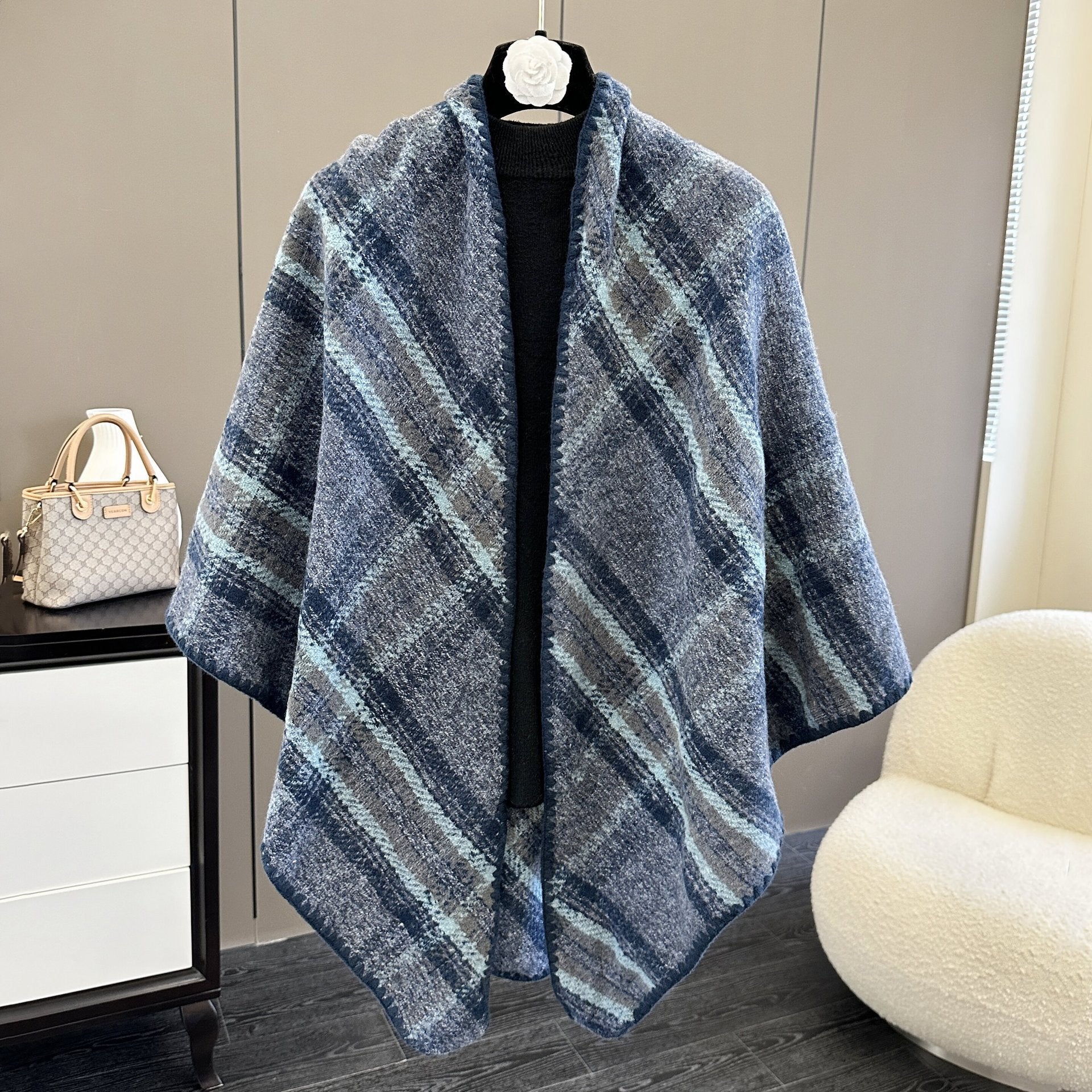 Oversized Polyester Scarf Shawl Wrap Printed Plaid Women's Fall Winter Accessory