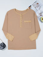 Sarah Express Women's Waffle Textured Tunic Henley Top with Slits