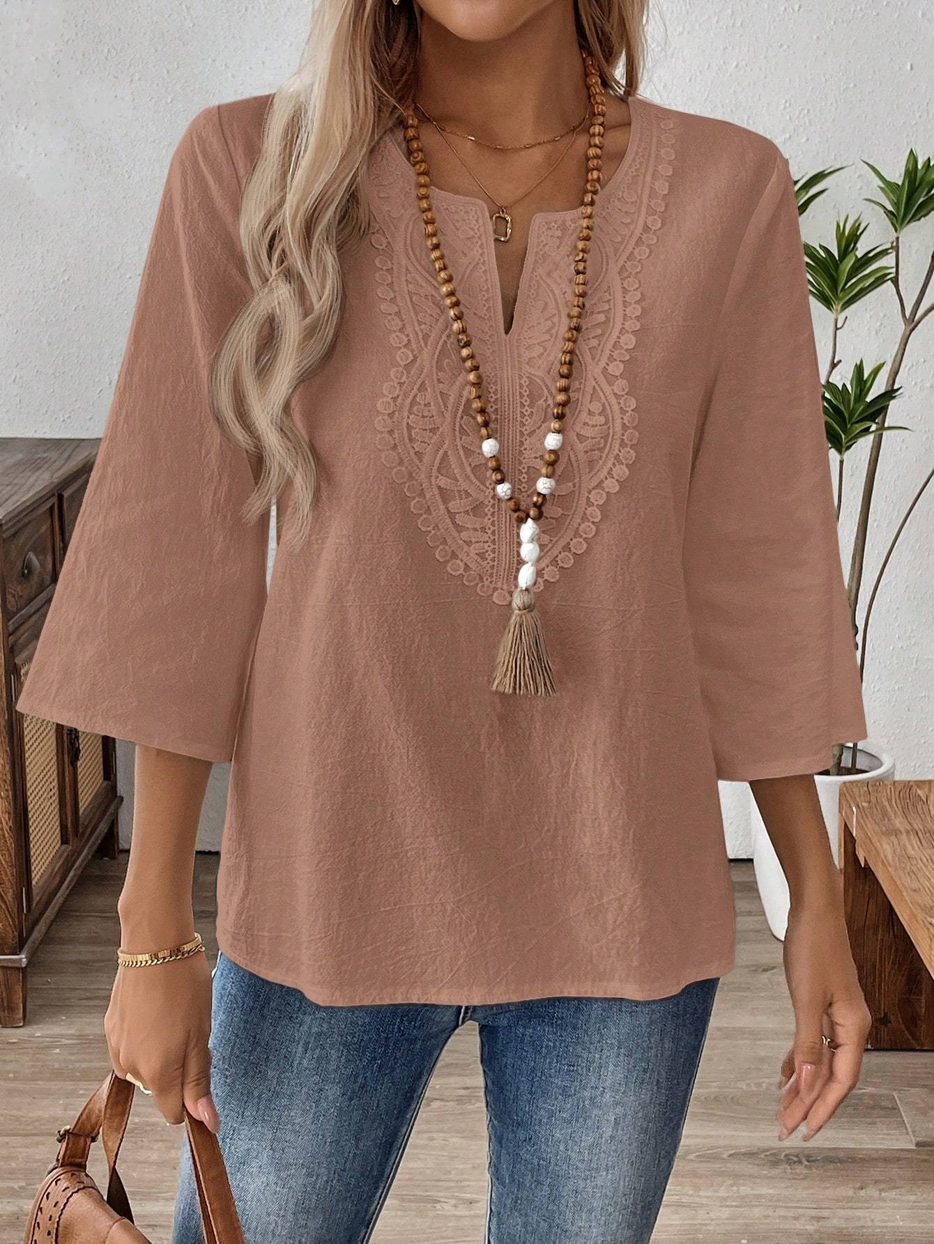 Women's Cotton Batwing Sleeve Blouse Wrap Neck Long Sleeve Casual Top