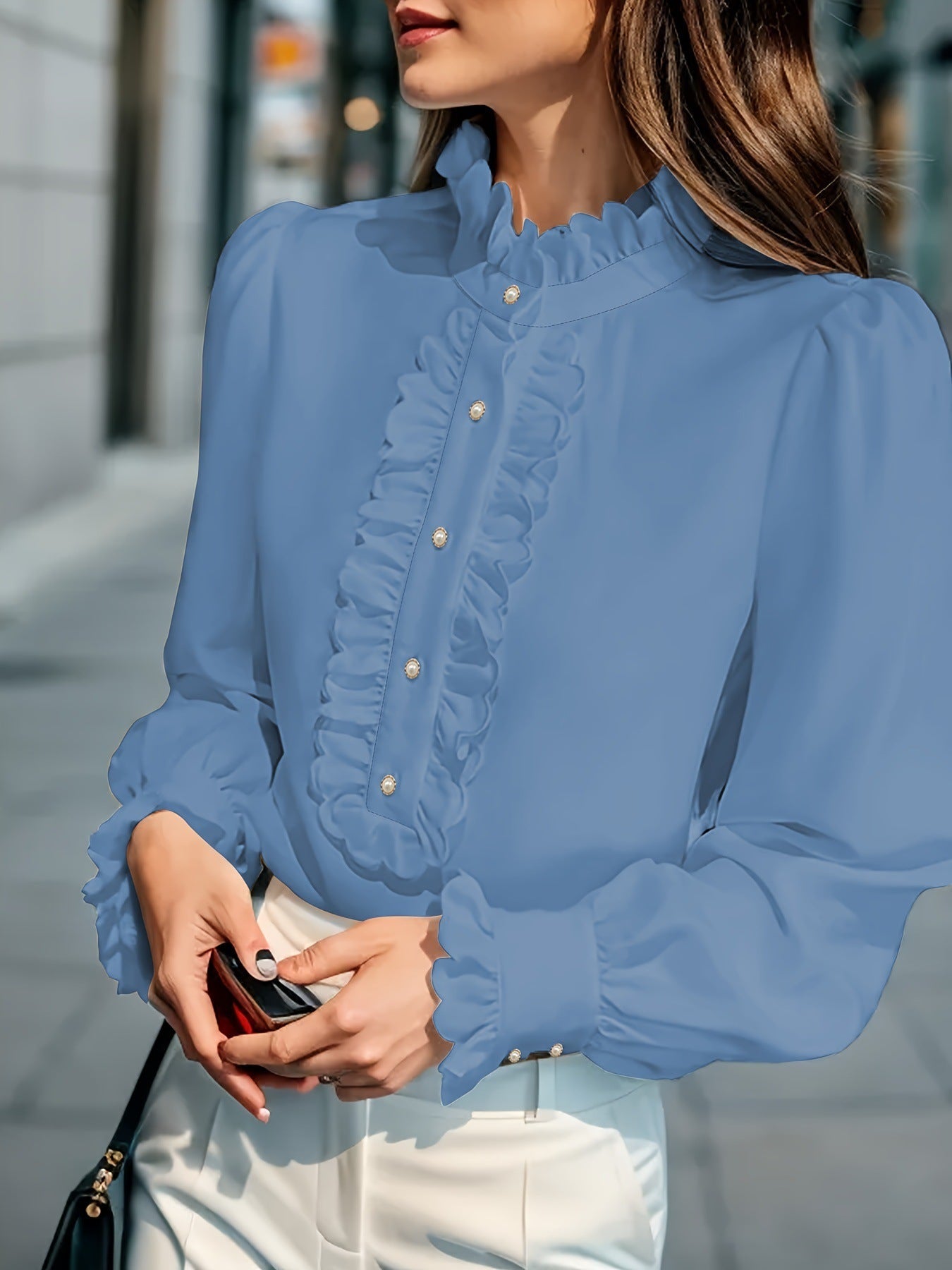 Women's Ruffled Cardigan Shirt Long Sleeve Button Front