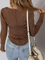 Sarah Express Women's Exposed Seam Ribbed Long Sleeve Top