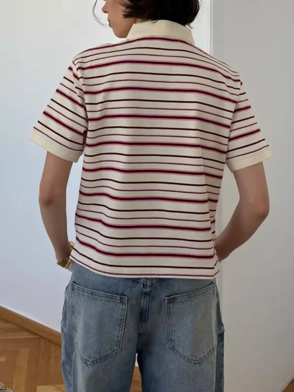 Sarah Express Women's Striped Polo T-Shirt with Contrast Collar