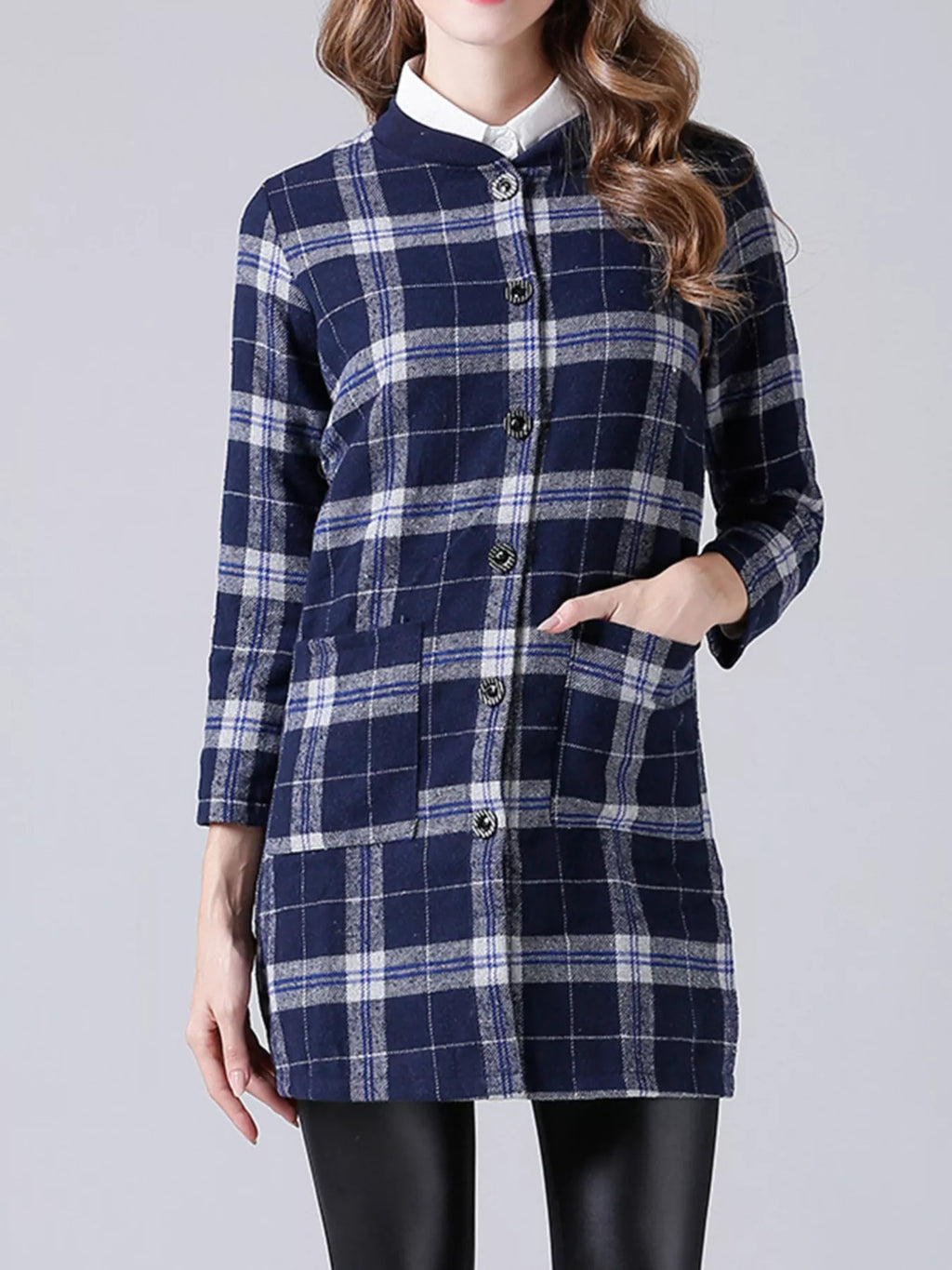 Sarah Express Women's Plus Size Plaid Button-Down Longline Shirt