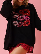 Sarah Express Women's Lips Round Neck Dropped Shoulder Sweatshirt