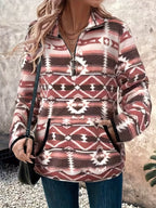 Sarah Express Women's Geometric Half Zip Long Sleeve Sweatshirt