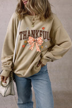 Sarah Express Women's THANKFUL Bow Round Neck Long Sleeve Sweatshirt
