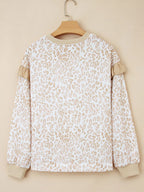 Sarah Express Women's Leopard Ruffle Detail Ribbed Trim Round Neck Sweatshirt
