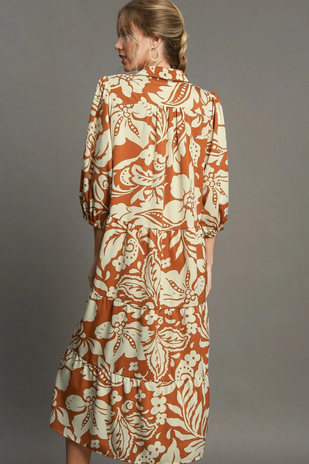 Sarah Express Women’s Plus Size Floral Tiered Midi Shirt Dress