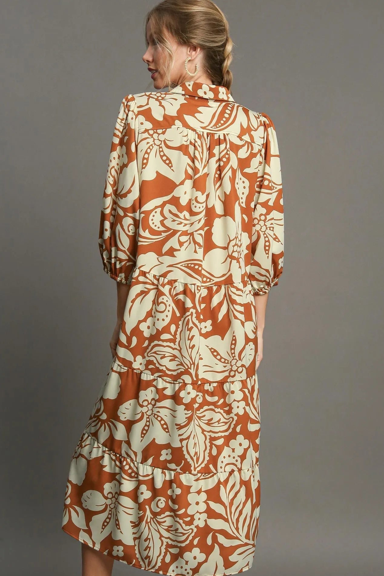 Sarah Express Women’s Plus Size Floral Tiered Midi Shirt Dress