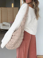 Sarah Express Women's Openwork Batwing Sleeve Sweater - Oversized Knit Top