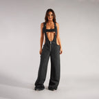 Women's Y2K Denim Overalls High Waist Wide Leg Suspender Jumpsuit