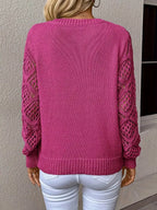 Sarah Express Women's Openwork V-Neck Long Sleeve Sweater