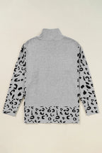 Sarah Express Women's Leopard Print Mock Neck Dropped Shoulder Sweater