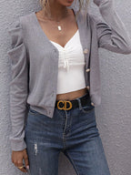 Sarah Express Women's Ribbed V-Neck Button-Up Cardigan