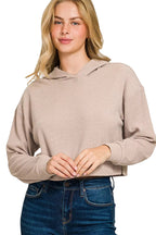 Drop Shoulder Ribbed Crop Hoodie