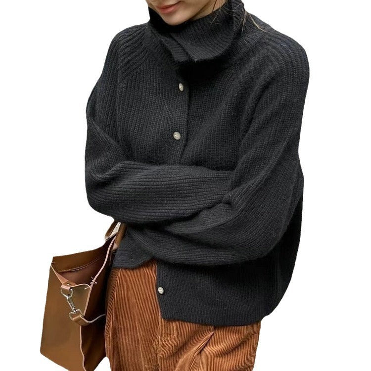 Women's Bedford Cord Knit Cardigan Single-Breasted Loose Fit Thick Sweater