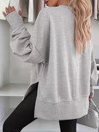 Sarah Express Women's Side Slit Round Neck Long Sleeve Sweatshirt