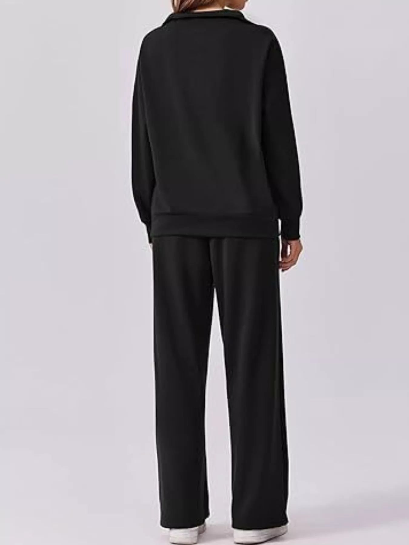 Sarah Express Women's Zip Collar Dropped Shoulder Top and Pants Set