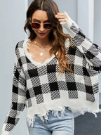 Sarah Express Women's Frayed Hem Long Sleeve Sweater